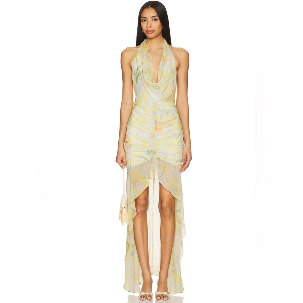 Elliatt Monica Gown in Yellow. NWOT! Size XS High-Low Halter Dress.
